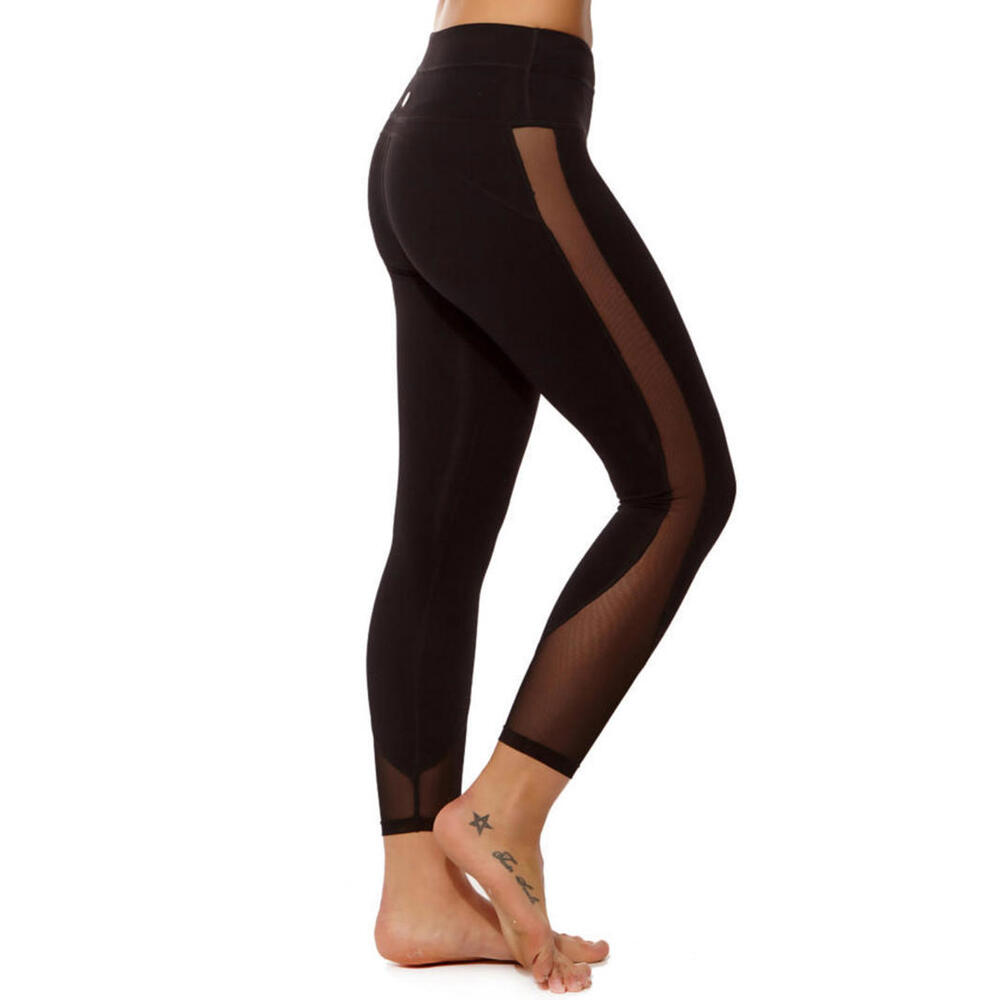 $138 PRJON Form Fitting Leggings with Side Mesh and Double Band Navy Blue S